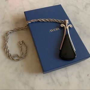 Vintage Avon Ebony Teardrop Pendant Necklace